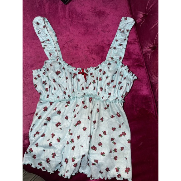 Adore Me Tops - Adore Me Blue Rose Floral Pointelle Camisole Top Ruffle Coquette NWT Size S